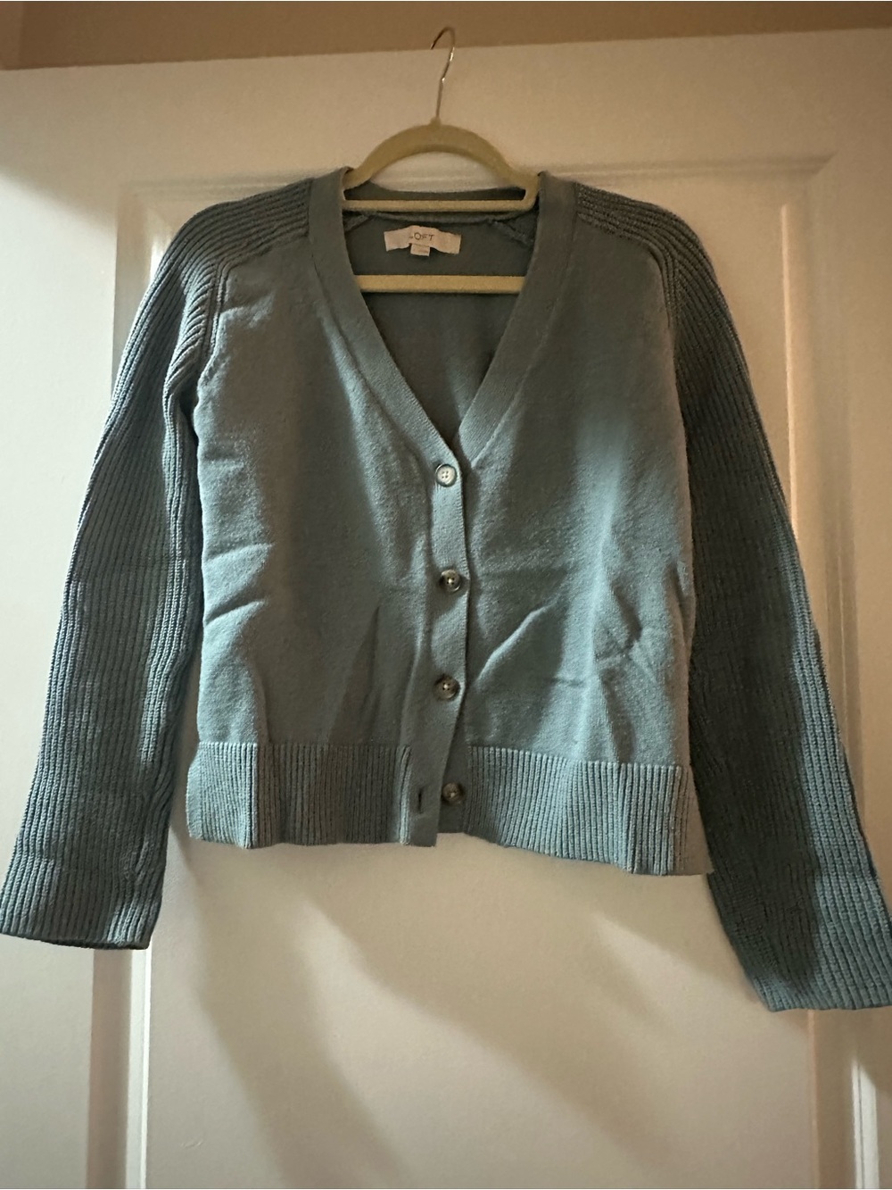 Loft Sage Green Button-Front V-Neck Cardigan Sweater